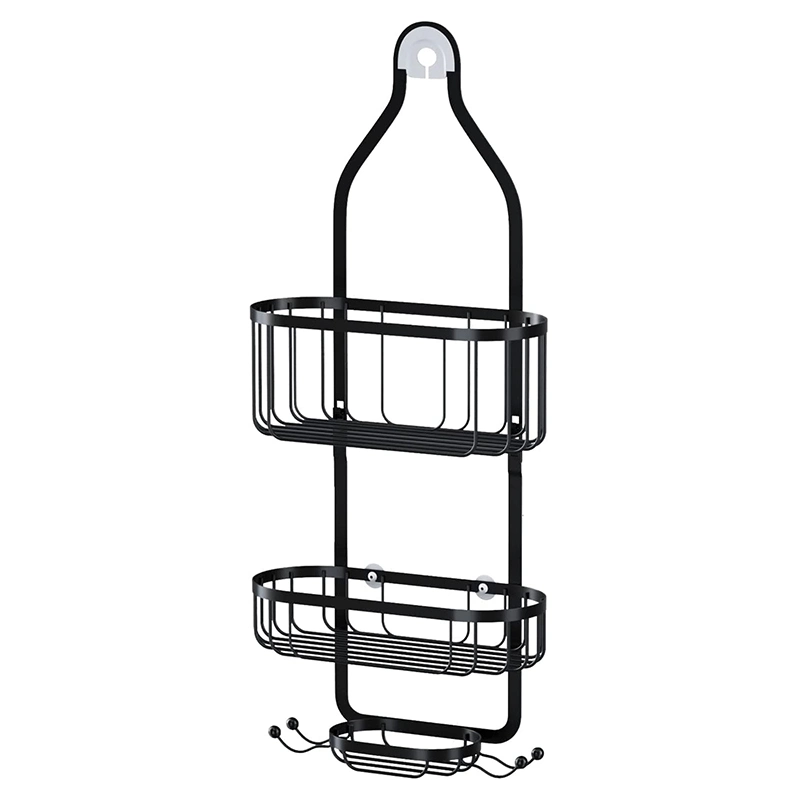 2 Tier Anti-Swing Hängedusche Caddy Black Regal Rack Organizer Shampoo über der Dusche Halterung mit Seifenhalter &amp; Haken