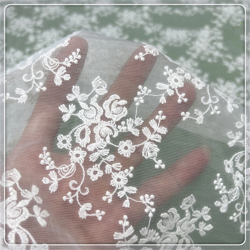 White 100% Polyester Dress Making Embroidery Cotton Lace Fabric for Women Wedding