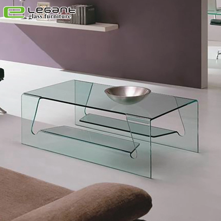 Grey Bent Glass Coffee Table with 4 Legs