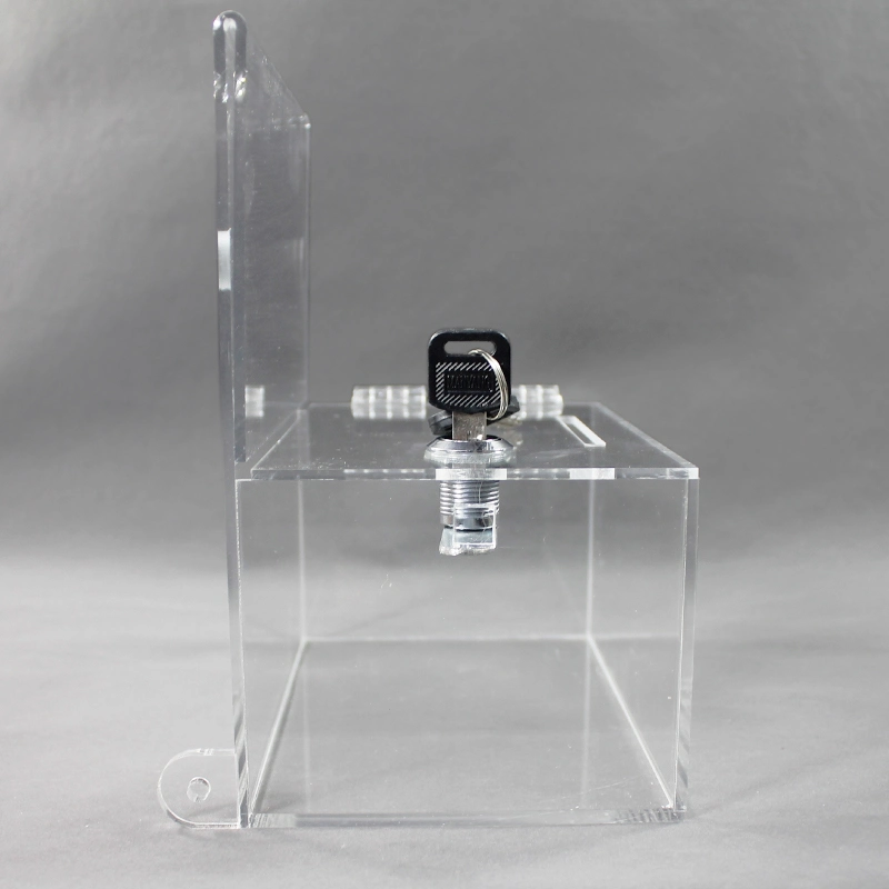 Custom Logo Acrylic Display Donation Cubes Box with Key Lock