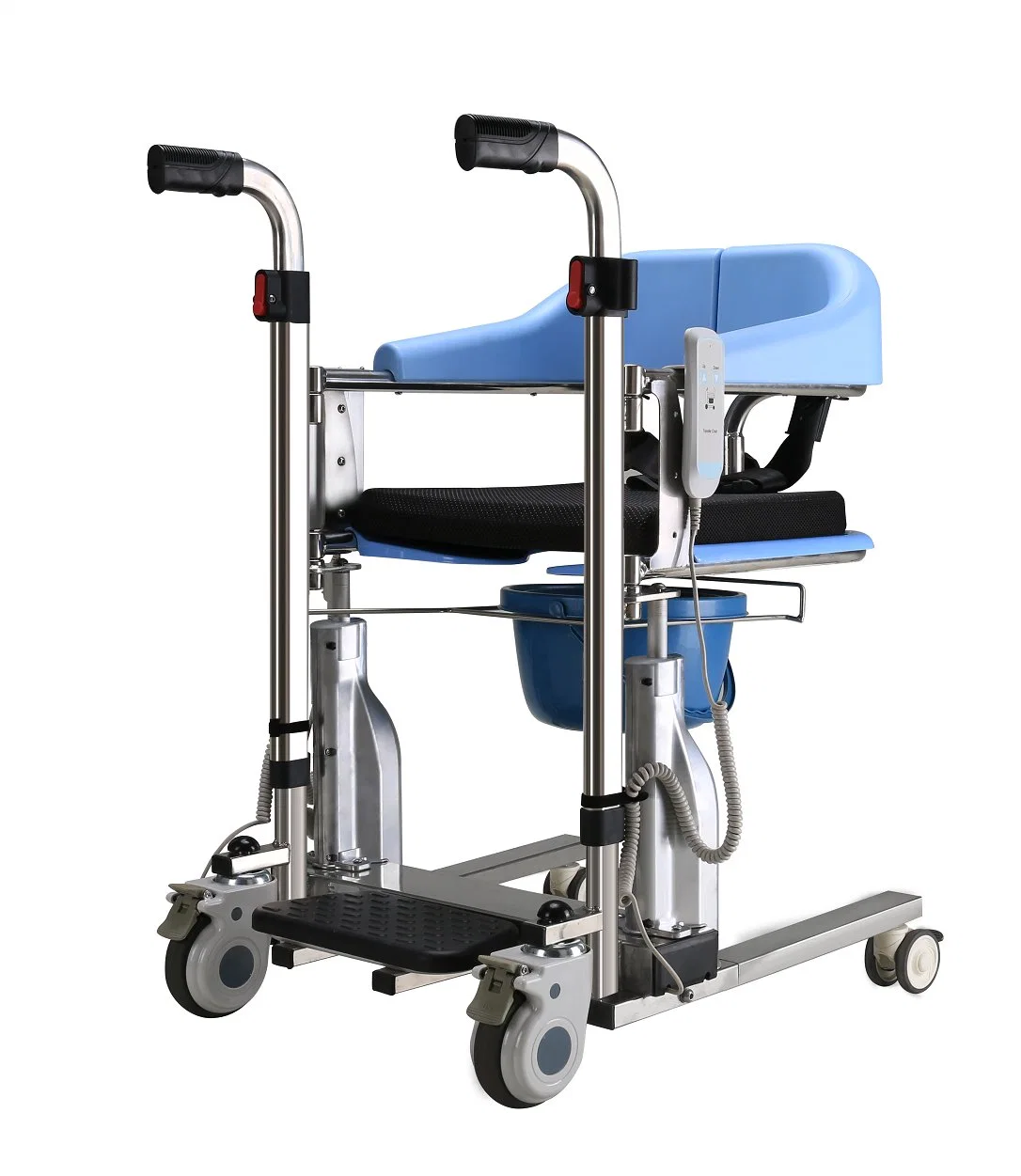 Manual Medical Fold Powder Coating Steel Transport Commode Wheelchair with Bedpan