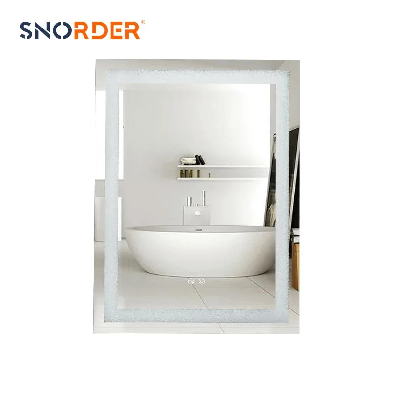 Defogging Function Iron + Crystal Sand Square Rimless Model LED Mirror Light for Bathroom