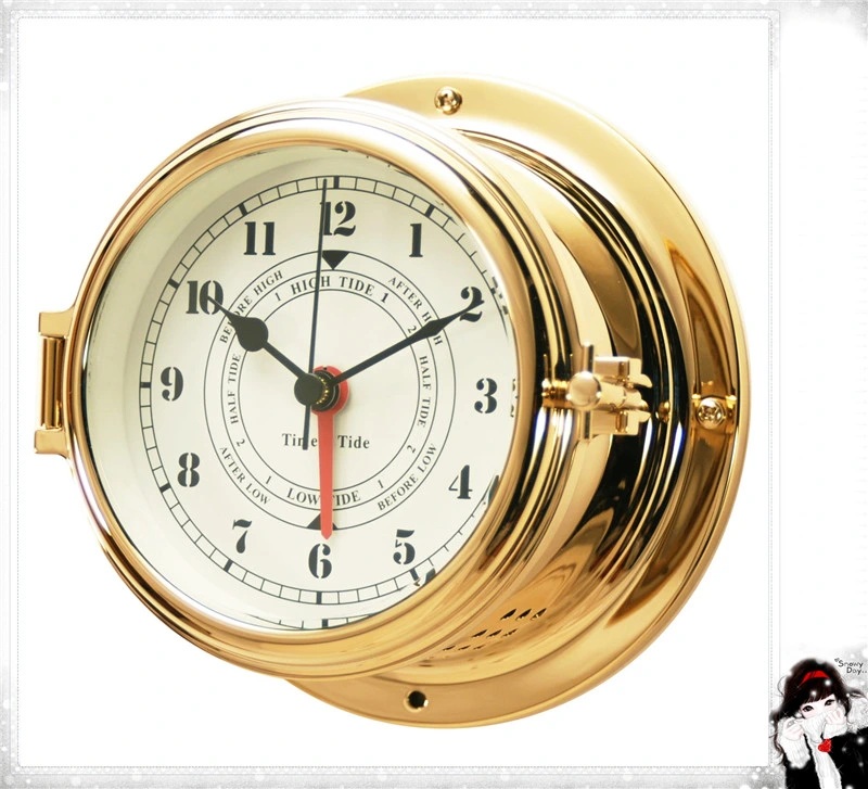 12 Hour Format Time & Tide Quartz Clock Brass Case Dial 150mm