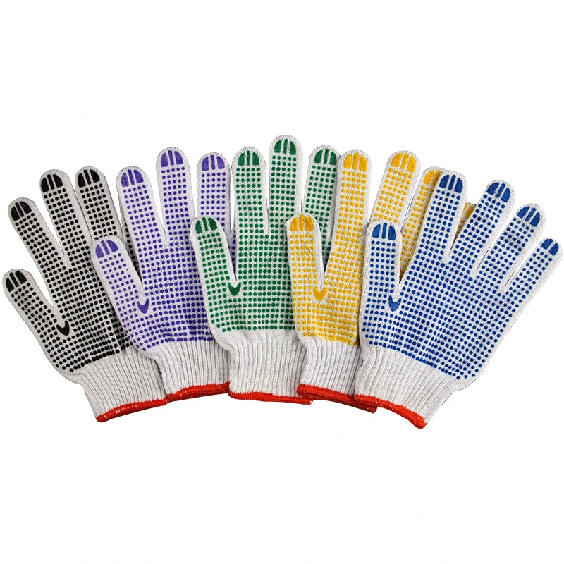 Colored Cotton Safety Knitted PVC Dots Glove in Guangzhou