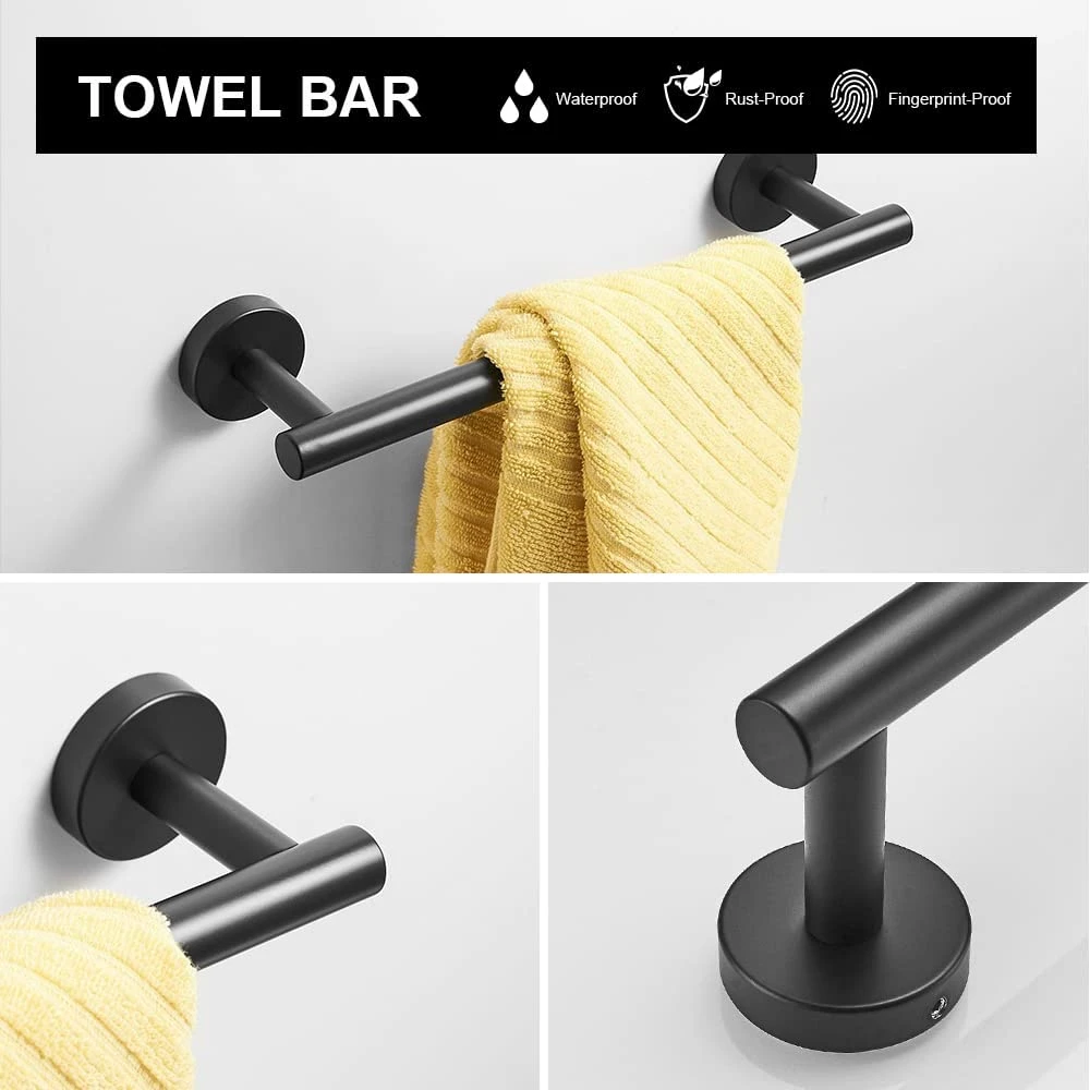 Black Wall Mounted Stainless Steel Bathroom Hardware Set Accessories Towel Rail Bar Toilet Paper Holders Towel Ring Hanger Hooks