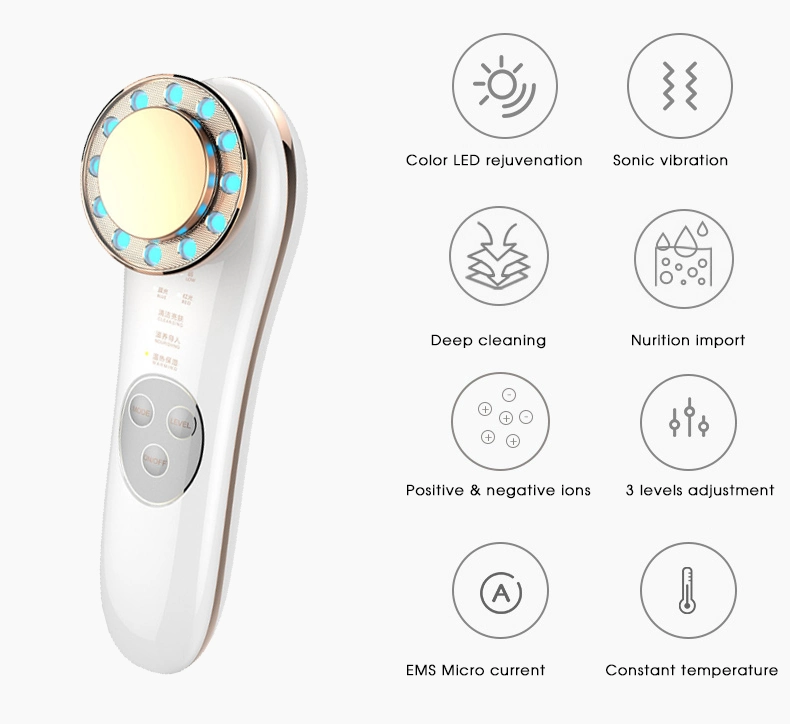 LED 7 sur 1 de l'équipement de Beauté Visage Cou Masseur de levage haute fréquence de nettoyage en profondeur de couleur crème périphérique d'absorption