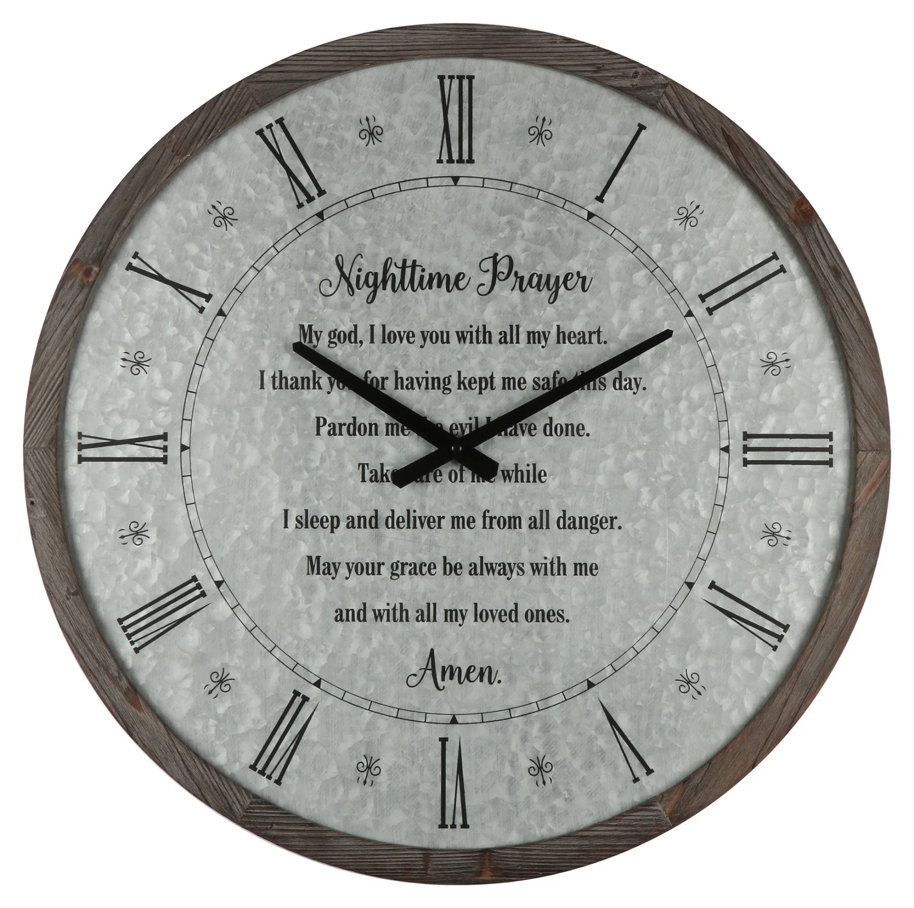 Solid Wood Frame Wall Clock with Galvanized and Screen Printing Designs, Solid Wood with Galvanized Wall Clock