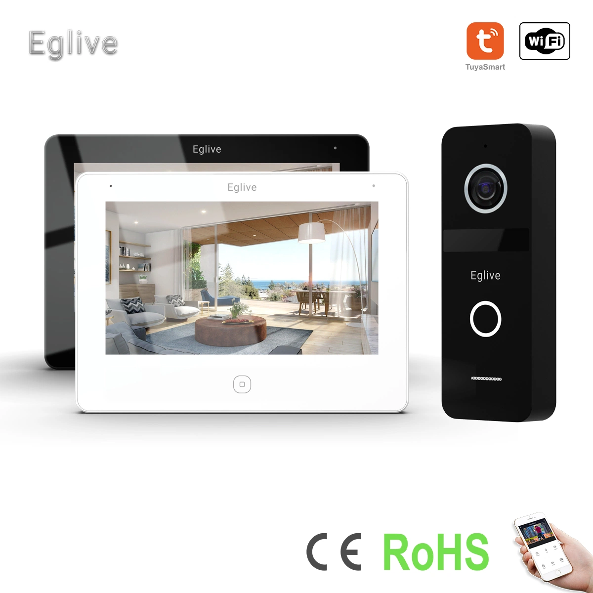 Eglive 7"UTP/IP WiFi Video Doorphone с управлением ЧЕРЕЗ ПРИЛОЖЕНИЕ для двусторонней аудио