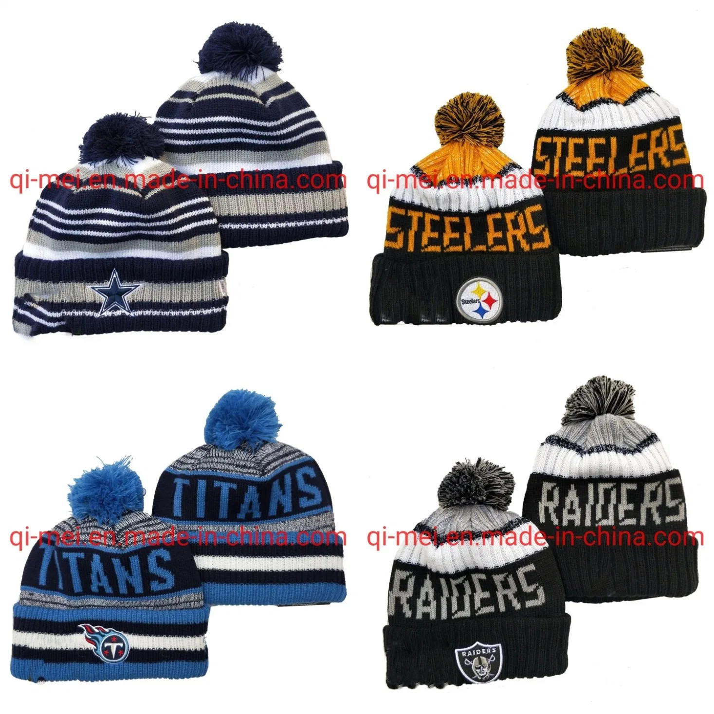 2022 Titans Cowbos Steelers Raiders 100Temporada POM Deporte tejer sombreros Beanies