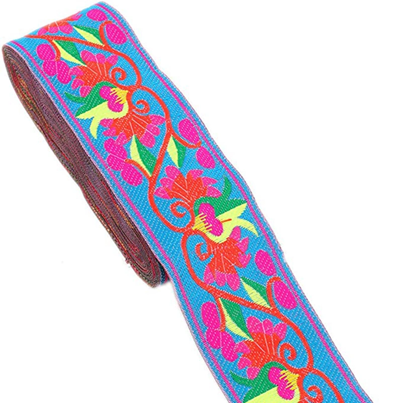 Hot Sale Custom Logo poliéster tejido Floral patrón Jacquard cinta Borde de tela bordado para accesorios de ropa