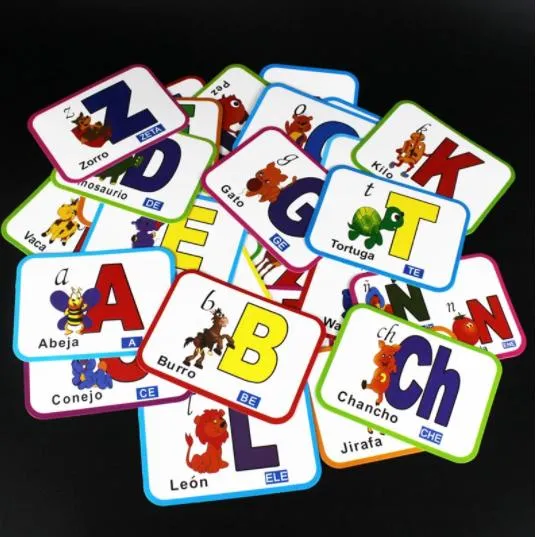 Baby Learning Spanish Alphabet Word Flash Card Kids Montessori Educativos Educational Intelligence Games