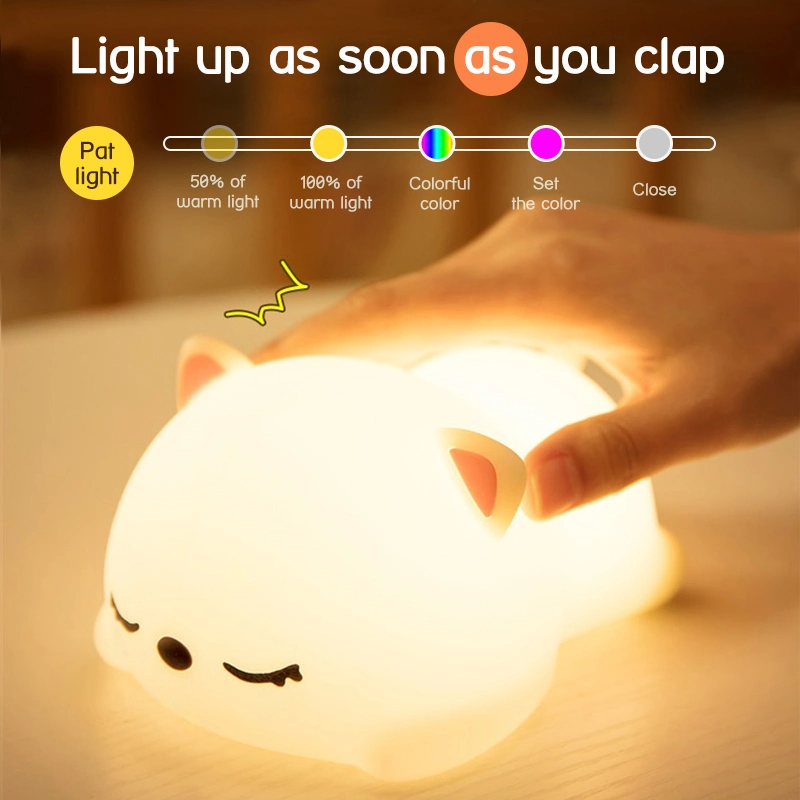 USB Rechargeable Night Light Cat Silicone Night Lights Touch Sensor