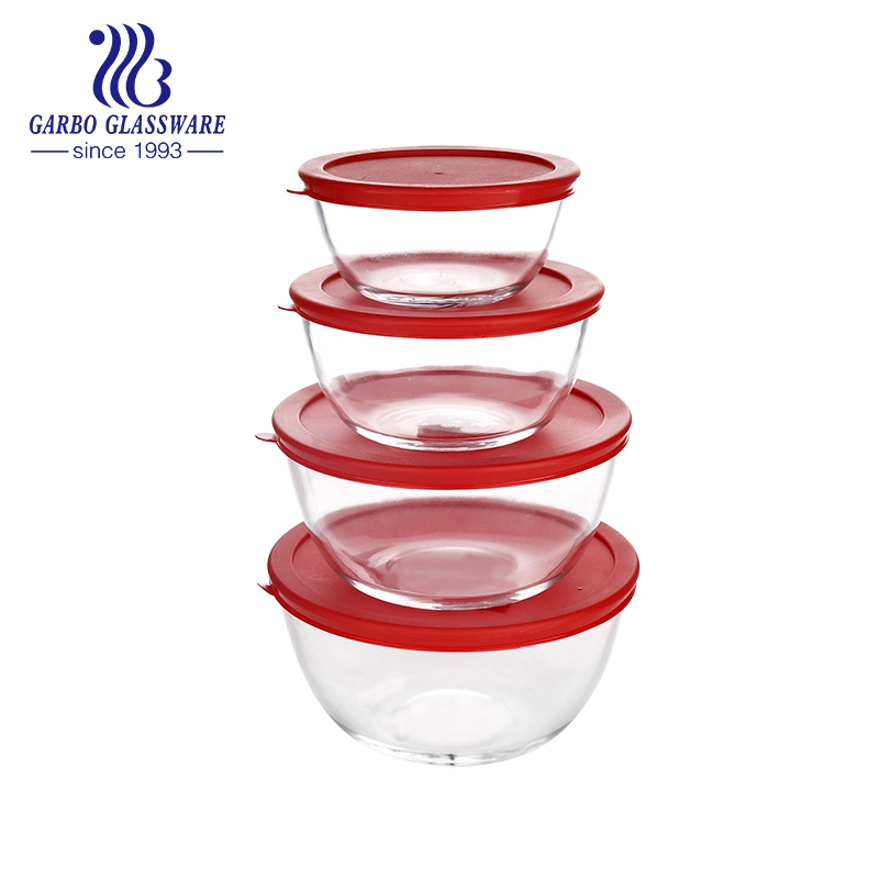 4PCS Rectangular Glass Food Containers Heat Resistant Lunch Box Set Microwave Safe Glassware Customized