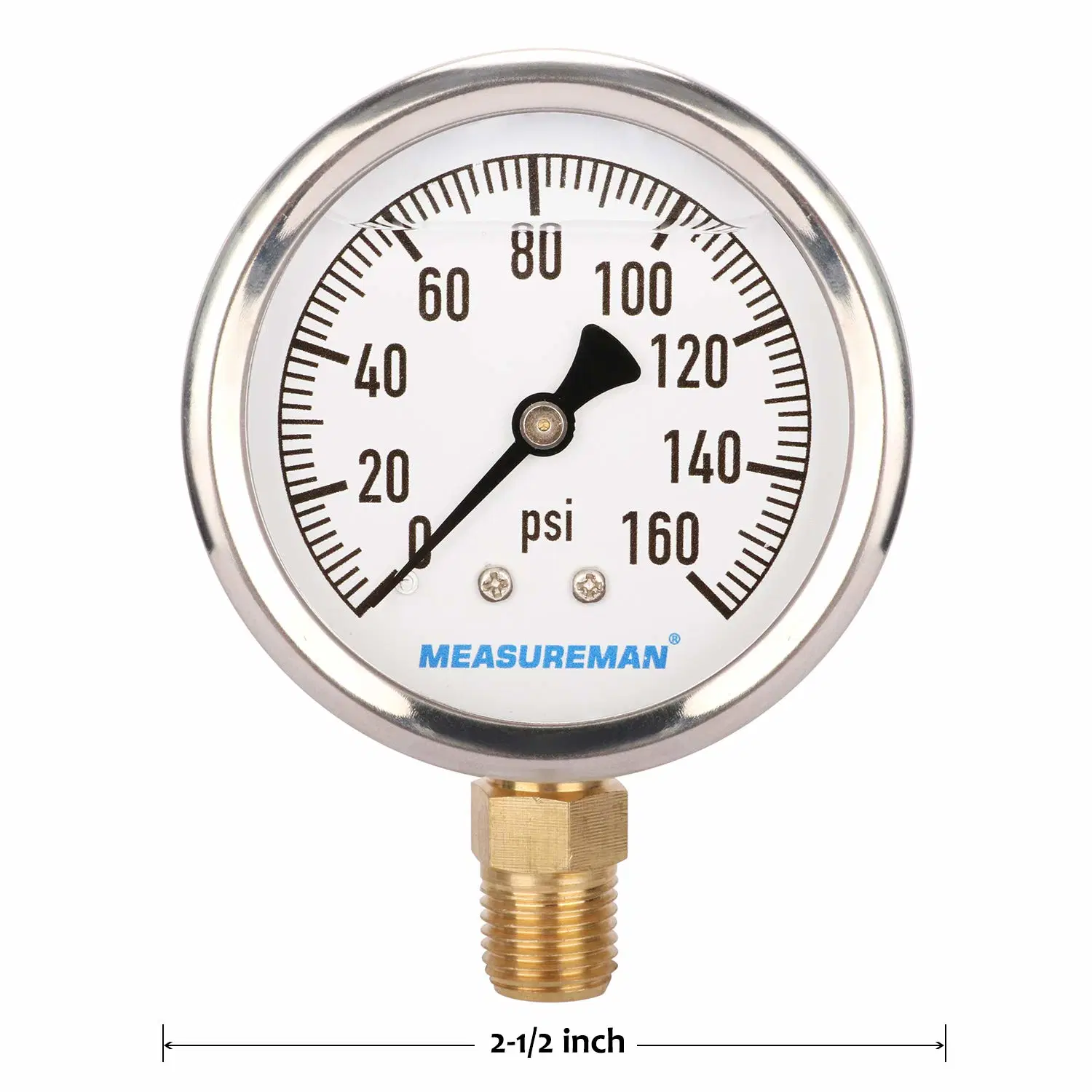 2.5'' el manómetro de 1/4 NPT Carcasa de acero inoxidable de montaje inferior del conector de latón con aceite