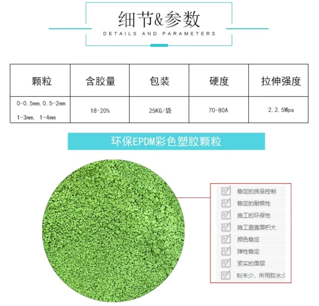 Chips de EPDM/gránulos de EPDM/EPDM de color con un contenido de EPDM del 18%