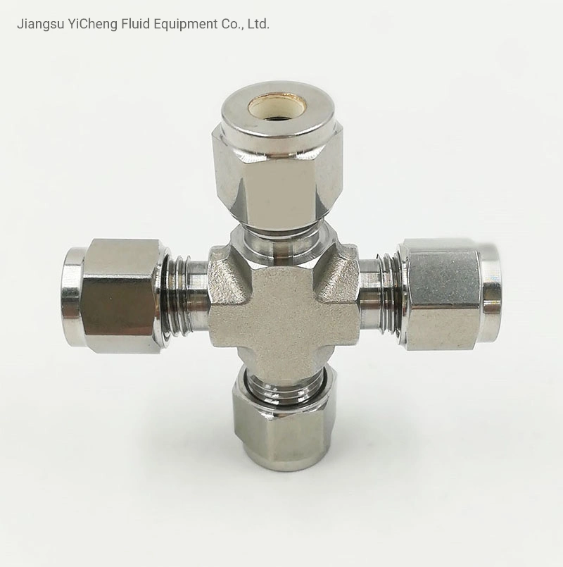 Hydraulic Tube Fittings 316 Ss Strainless Steel Combination Cross Union for Compression Pipe or Instrumentation Fittings with Doube Ferrule Cutting Rings