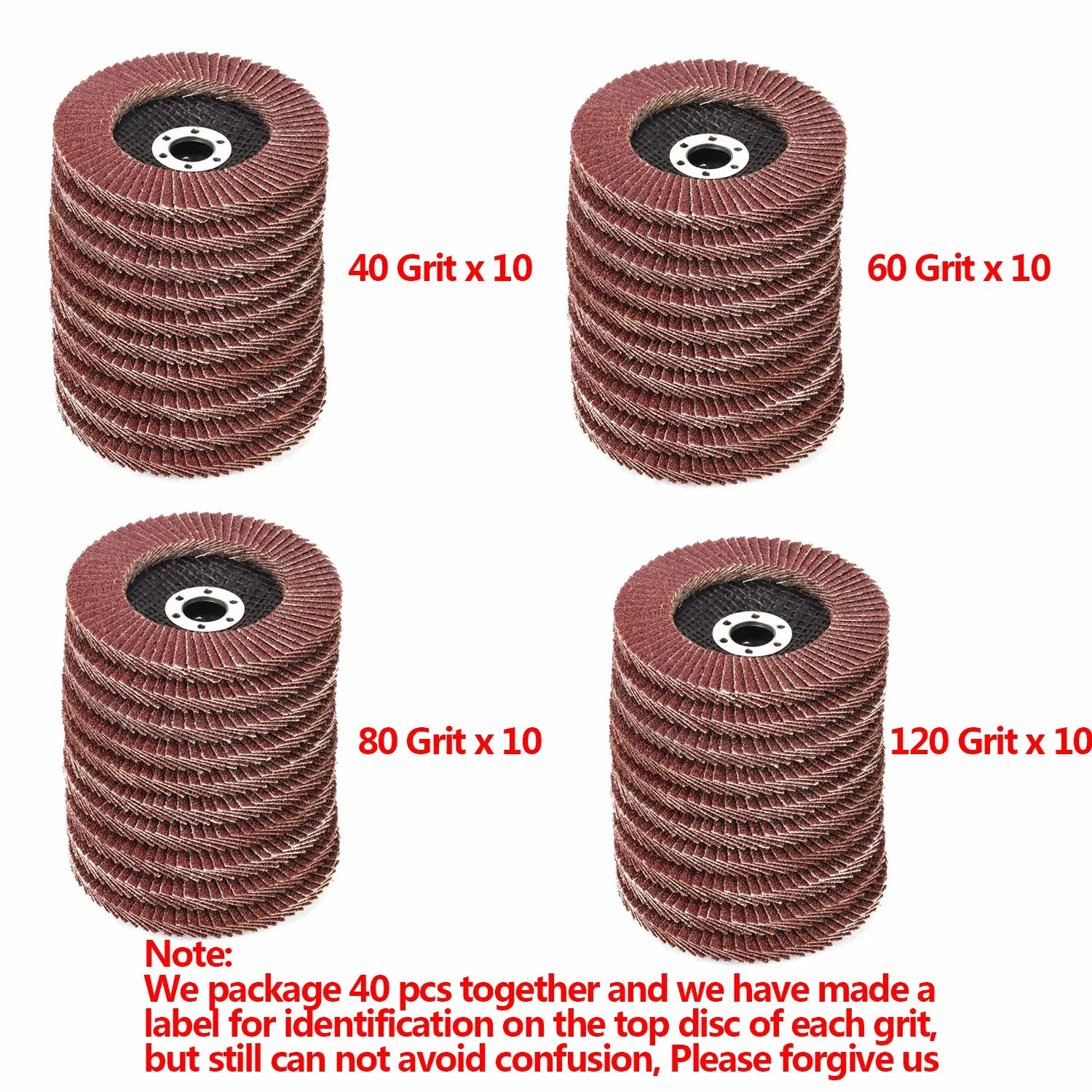 Flap Discs 40 PCS 4.5 Inch - 40 60 80 120 Grit Grinding Discs 4 1/2 Assorted Sanding Grinding Wheels, Aluminum Oxide Abrasives, Grinder Disc