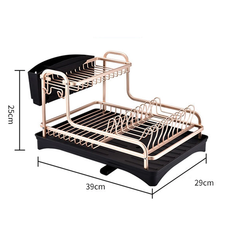 Double Layer Drain Bowl Rack Space Aluminum Dish Kitchen Drain Rack