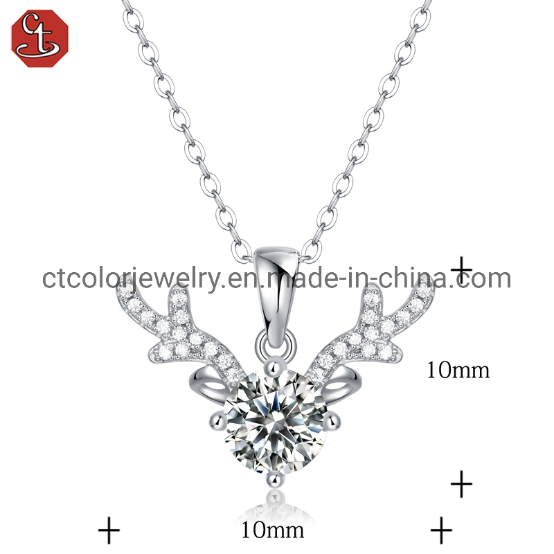 Antler Pendant Fashion women&prime;s Necklace moissanite Jewelry  Sterling Silver Accessories