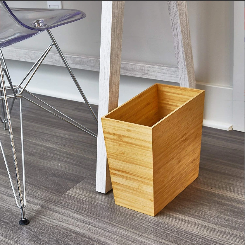 Bamboo Wood Paper Basket for Office Bedroom Bathroom Wooden Trash Can Wooden Storage Bucket