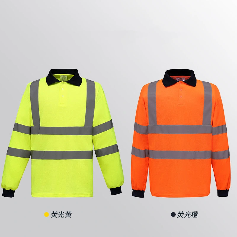 European Standard Cross-Border Special for Autumn Long-Sleeved Reflective Clothing Polo Shirt Road Traffic Reflective Safety Clothing Manufacturers Spot