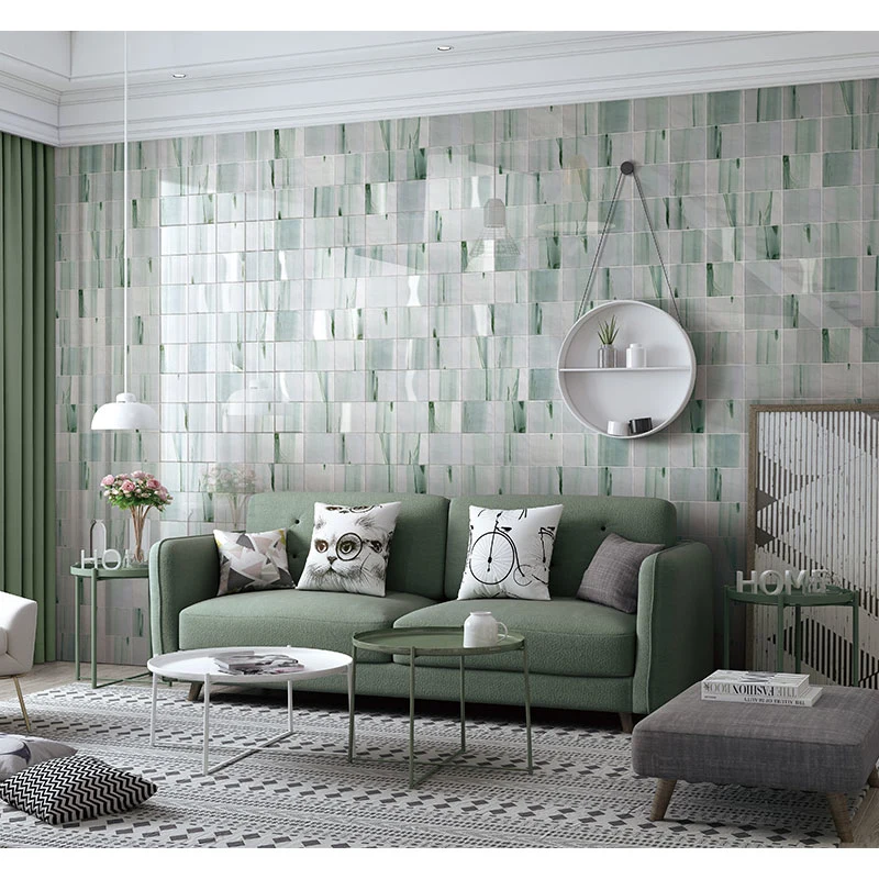 Azulejo de pared de fondo de cerámica vidriada verde con efecto de pintura china de 6x6 pulgadas.
