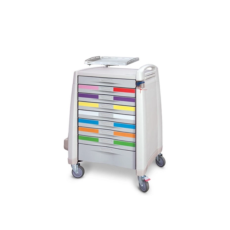 High quality/High cost performance  Multidrawer Hospital Pediatric Nurse Treatment First Aid Anesthesia Medicine Crash Cart with Plastic Locks for Sale