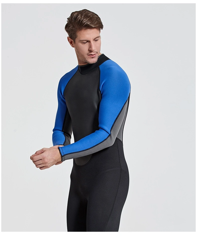 Combinaison de protection en néoprène élastique de 3 mm avec panneaux bleus pour plongée avec tuba Surf pour Homme