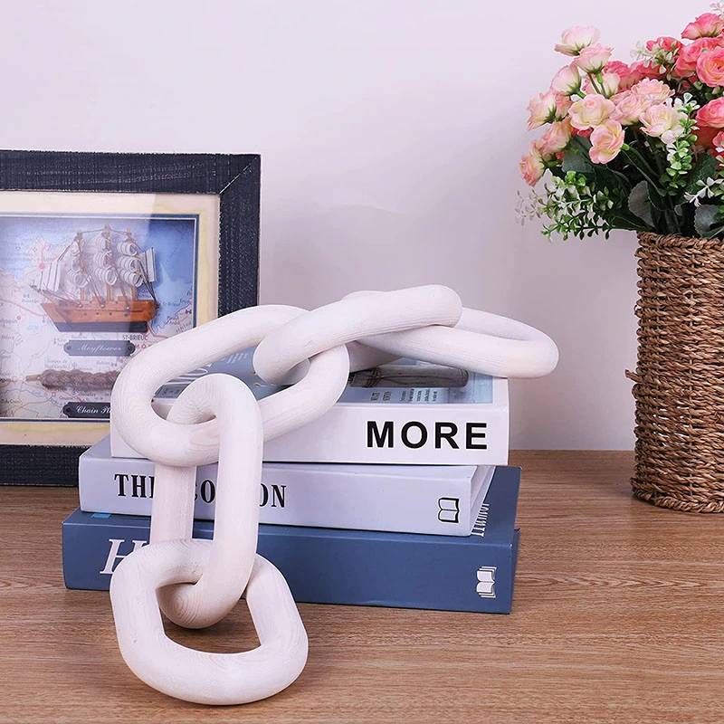 Wood Chain Link Hand Carved 5-Link Wood Knot Decorative Rustic White Wood Link Chain for Home Living Room