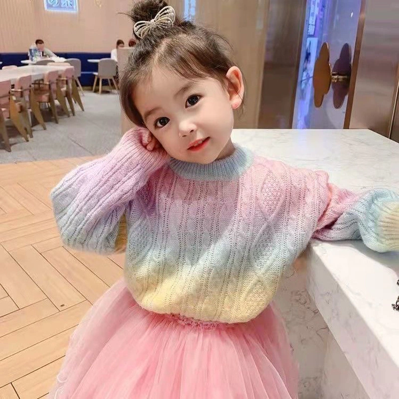 Autumn and Winter Children Gradient Rainbow Sweater Girls Pullover Sweater Top Coat