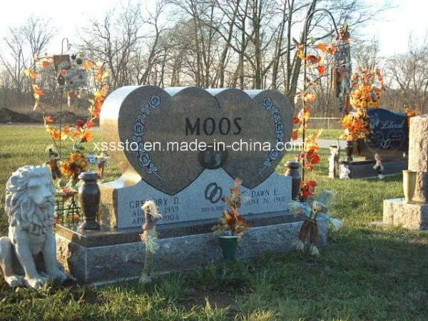 Double Heart Shape Headstone with Flower Vase