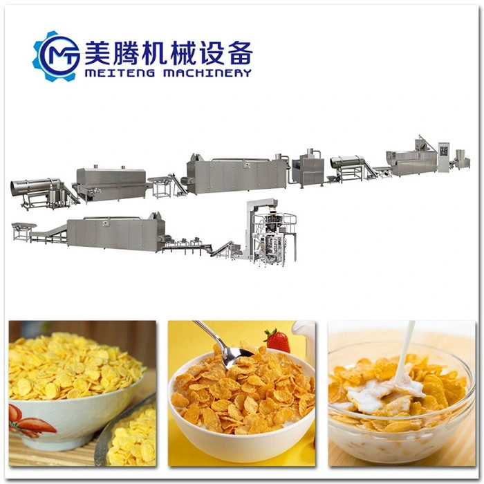 Double Screw Puffed Breakfast Cereals Corn Flake Extruder Processing Production Line