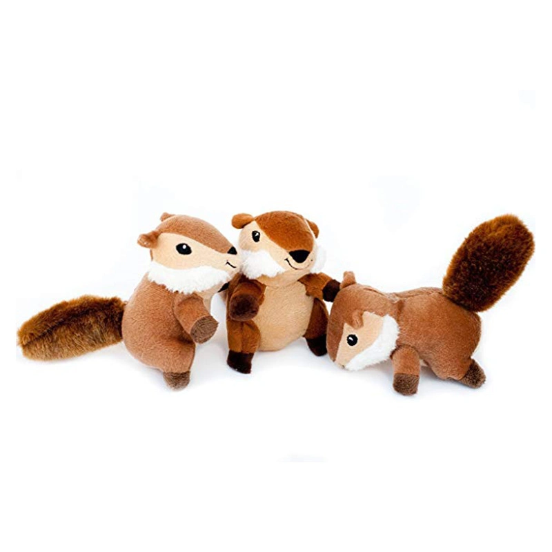 2022 New Arrival Stuffed Pet Hide-and -Seek -3 Little Squirrels with Tree House Set Plush Dog /Cat Chew Toy