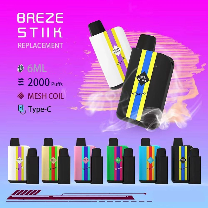 High quality/High cost performance  Breze Stiik Tank 2000 Puffs Wholesale/Supplier Price Hot Sell Replace 6ml Pre-Filled Ejuice Disposable/Chargeable Vape Cigarette