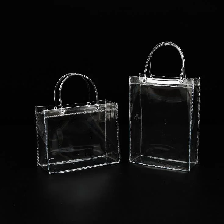 Custom Transparent Plastic Packing PVC Handles Bags with Logo Clear PVC Bag with Clasp for Gifts