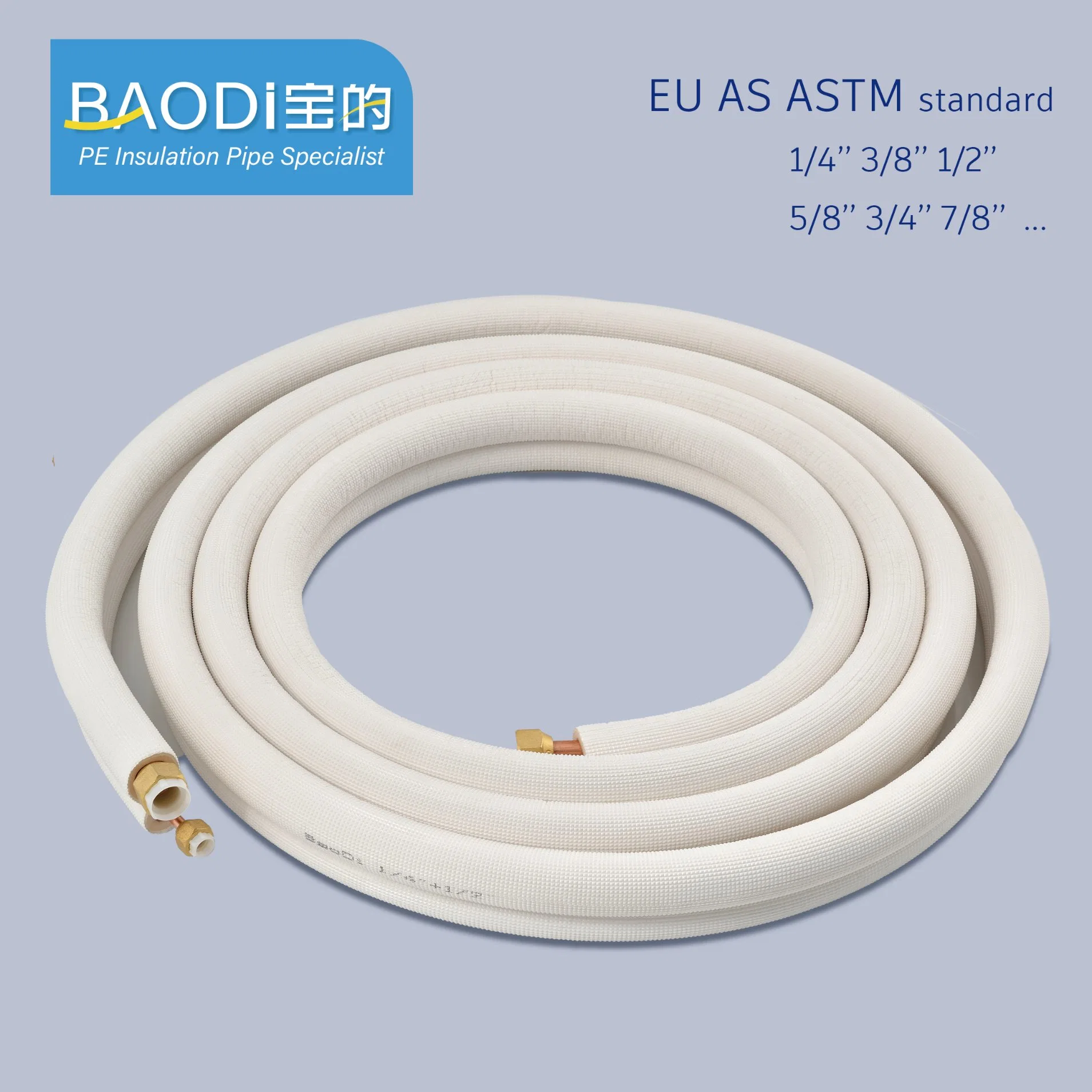 Aire acondicionado, doble tubo de cobre aislado térmico, cumple con el estándar ASTM 1 / 4 3 / 8 1 / 2 5 / 8 3 / 4 7 / 8 OEM
