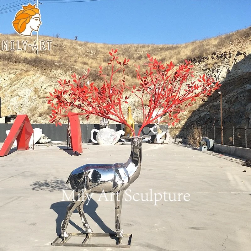 Outdoor Modern Art Stainless Steel Deer Sculpture for Sale