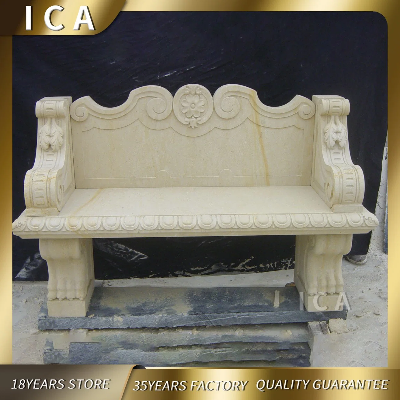 Natural Egypt Yellow Marble Simple Design Stone Bench for Garden