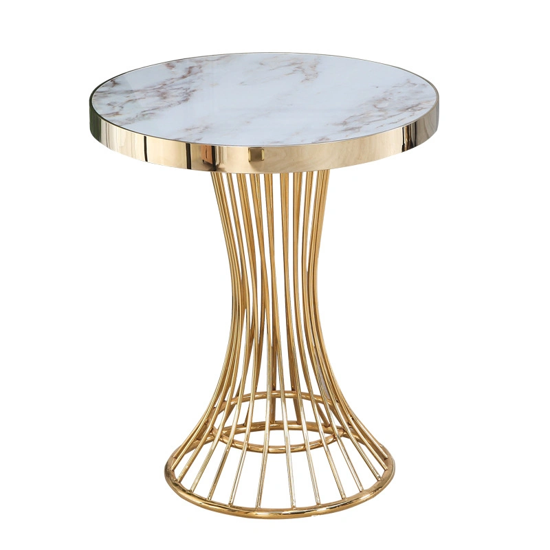 Accueil Mobilier de style moderne salle de séjour un canapé-MDF Châssis en acier chromé de surface Golden Table à café de salle à manger