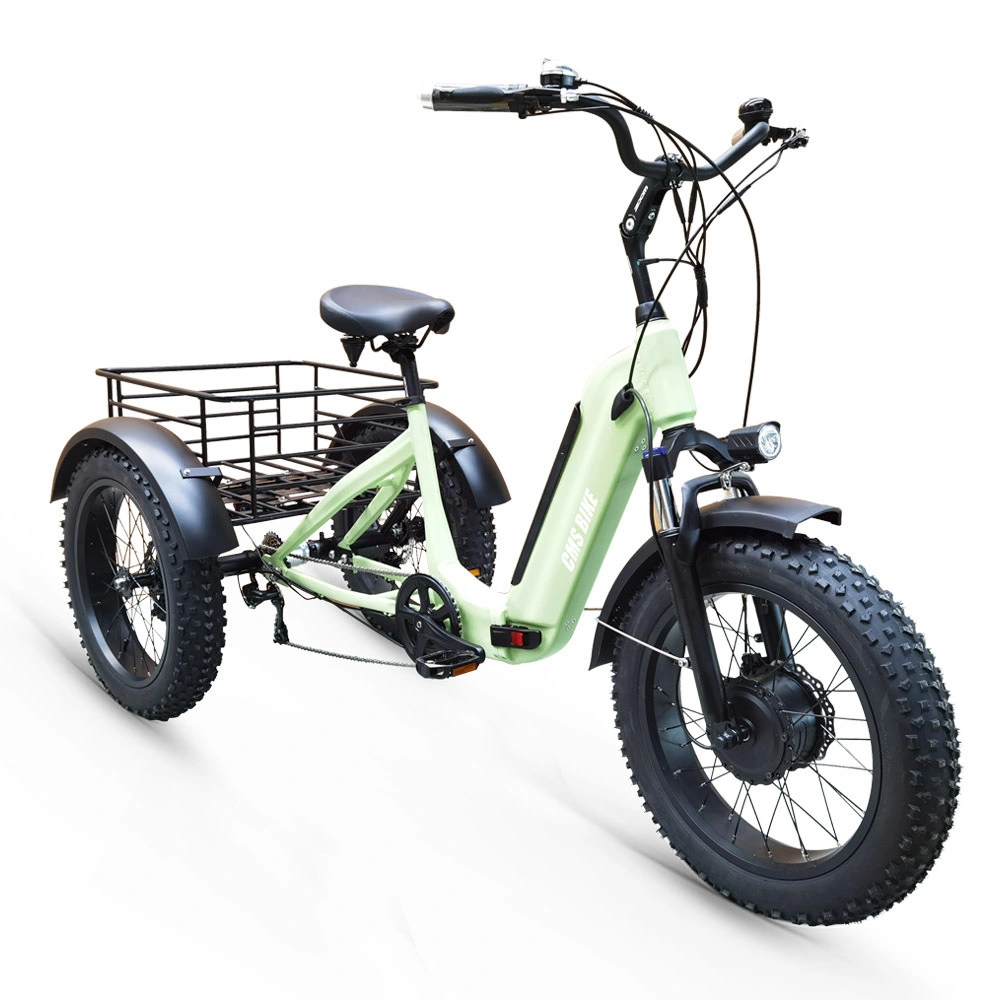 26 Inch Foldable Electric Trike Fat Tire 3 Wheel Electric Tricycle Three Wheels Adult Cargo Electric Bike with Basket