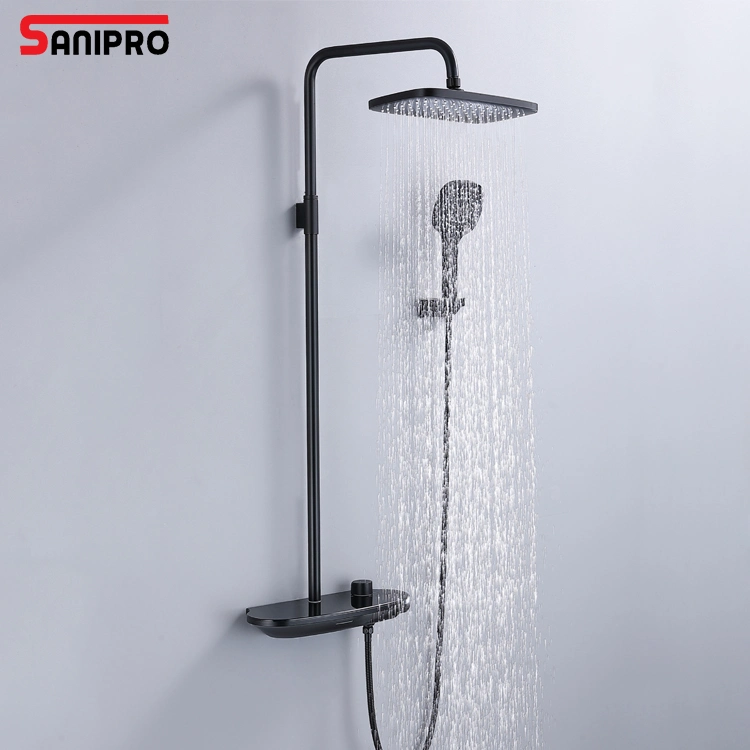 Sanipro New Products Europe 3 Way Brass Rainfall Shower System Hot and Cold Mixer Faucet Bathroom Black Shower Set