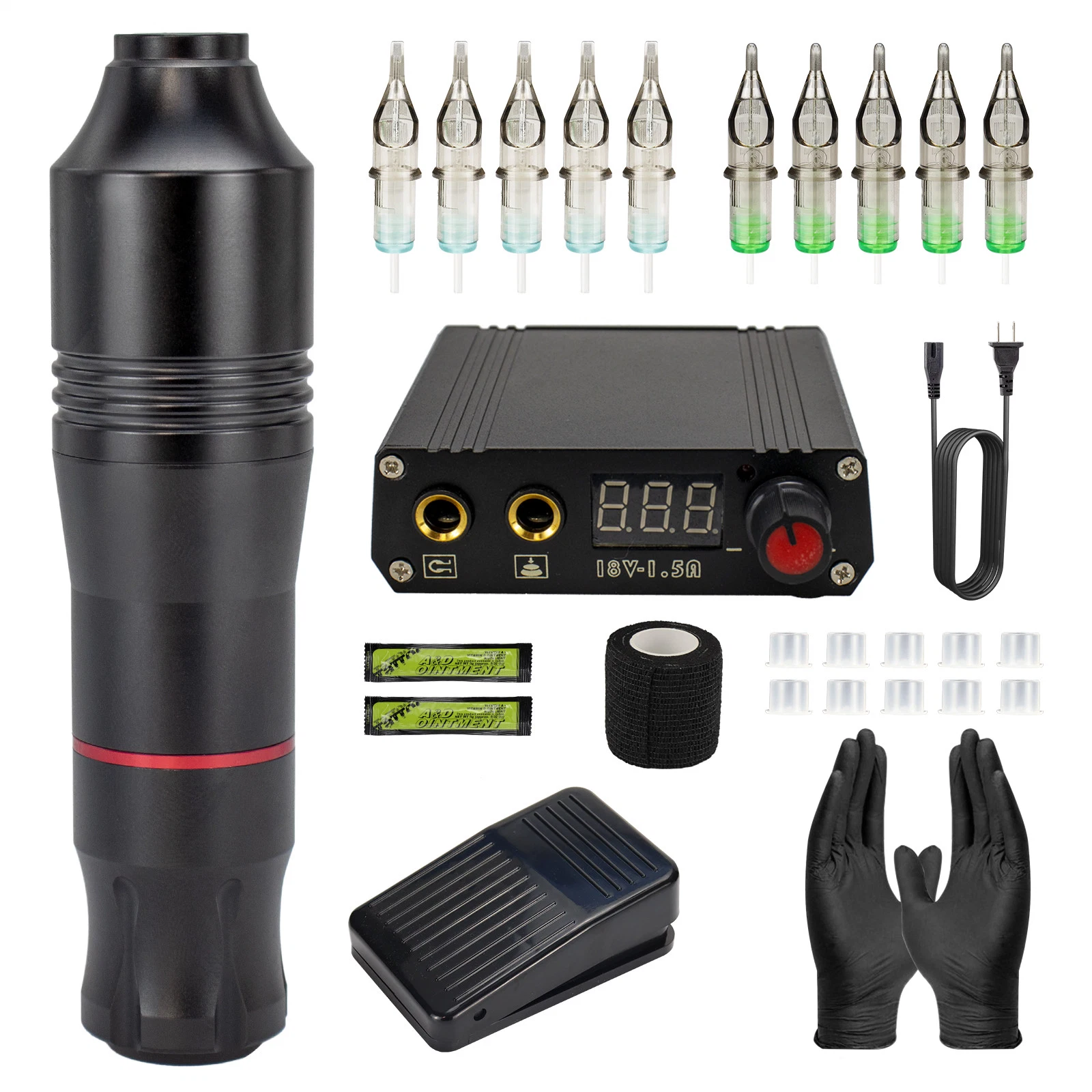 Profesión Tattoo máquina lápiz Tattoo Kit Fuente de alimentación Rotary Pen Con agujas Herramientas para máquina de maquillaje permanente Tattoo Artist