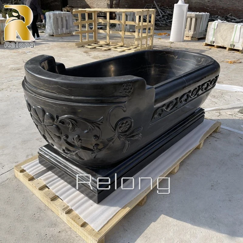 Hand Carved Solid Marble Bathtub Freestanding Soaking Bath Tub