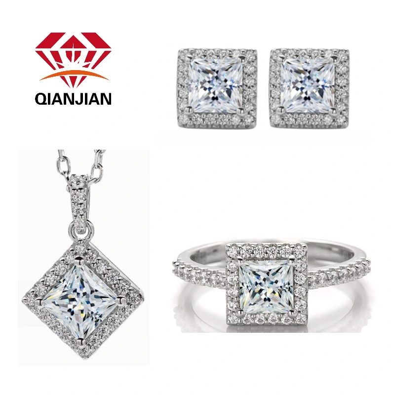 925 Sterling Silver Gold Plated Moissanite Diamond Necklace Earring Ring Fine Jewelry Set