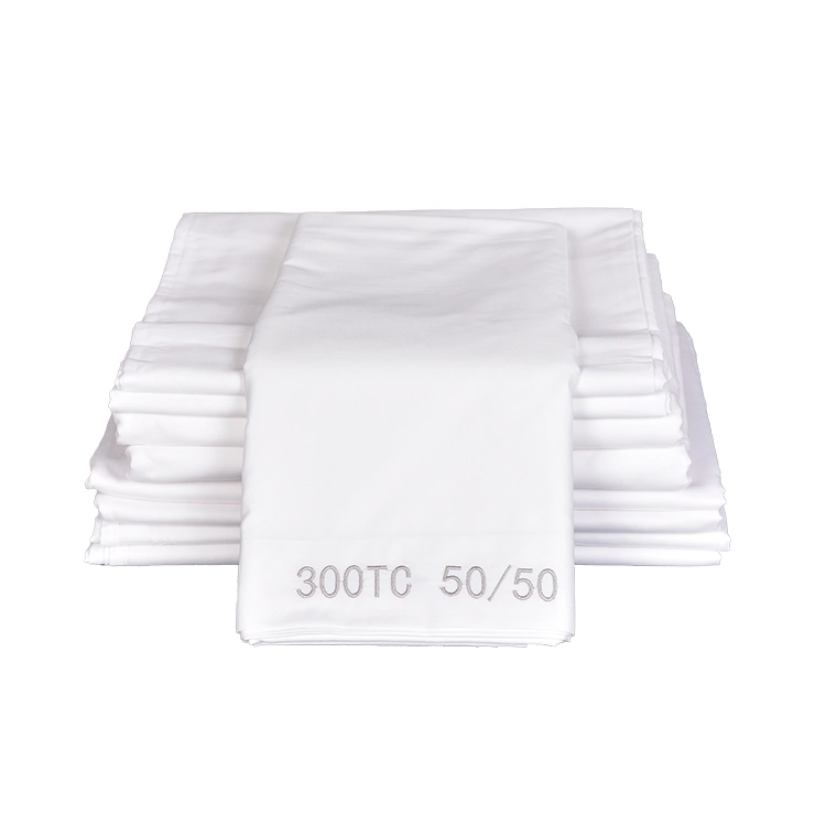 Hotel White 50 Coton 50 Jeu de feuilles de polyester coton lit Queen Size