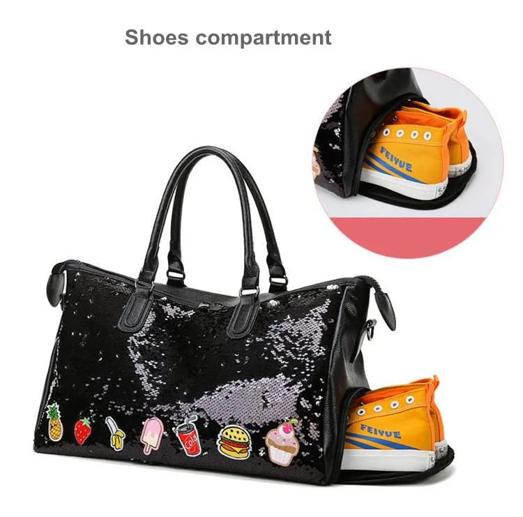 Meninas de moda Pink Duffel Tote Bag sapatos novos Comartment Sport Ginásio Saco a tiracolo grossista de fábrica Sequin brilhante sala Saco de viagem