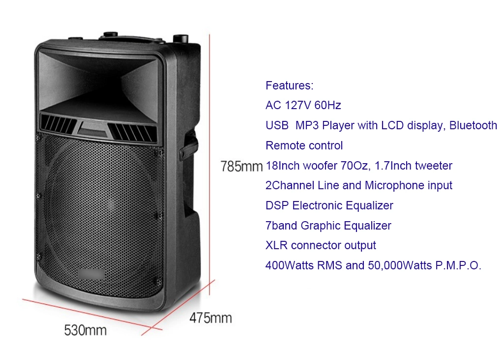 Tws 5 Band EQ Active Black Color 18inch Loudspeaker