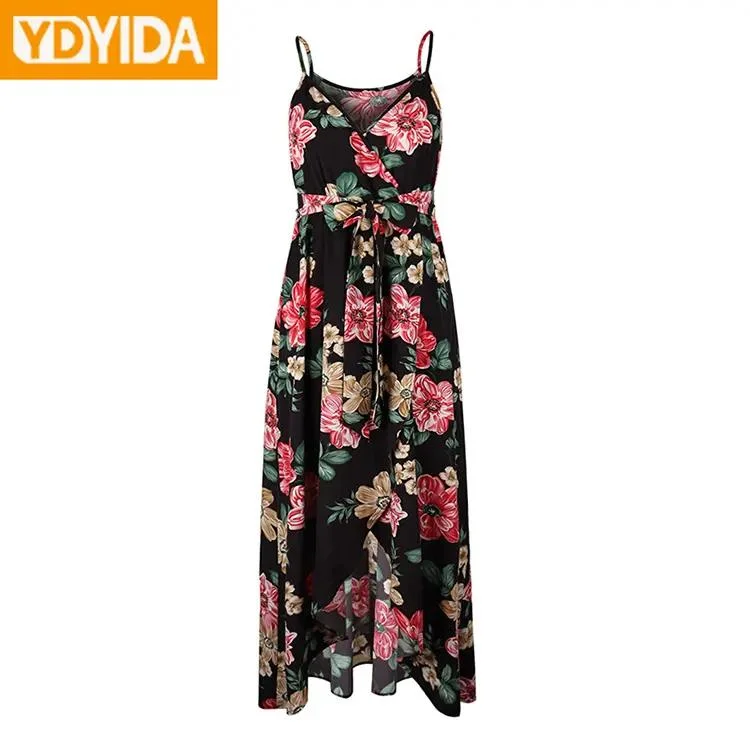 Ladies Clothes Floral Print Cotton Women Long Dress Sleeveless Skirt Apparel