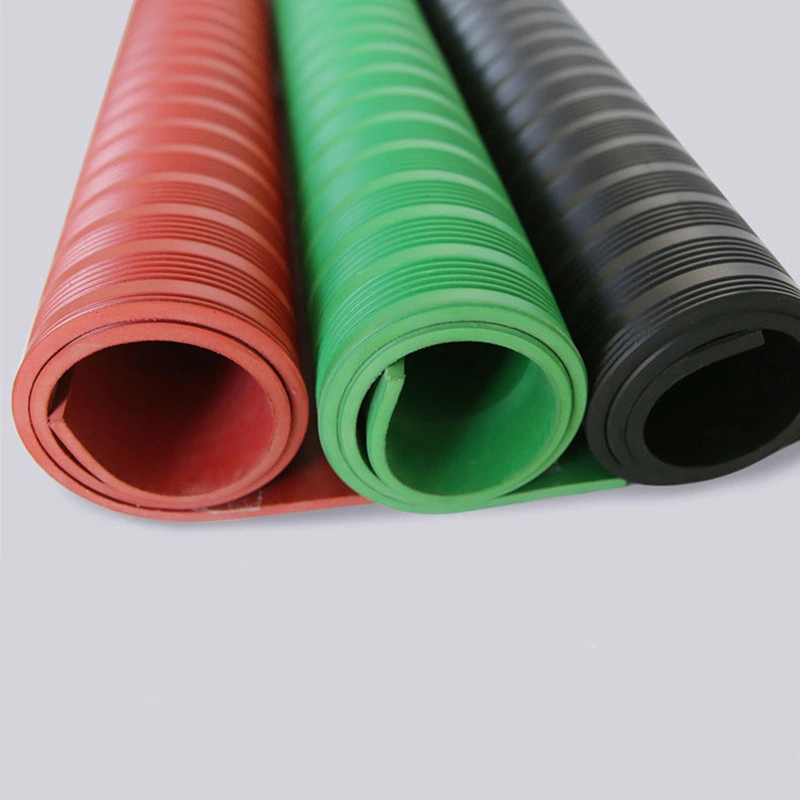 Green 6mm Thick Insulation Rubber Sheet Safety Fine Ribbed Industrial Rubber Flooring Mat