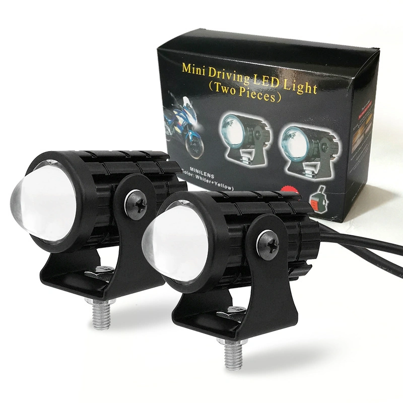 Farol de projetor LED para motociclos lente luz de nevoeiro dianteira auxiliar 6000 K para moto todo-o-terreno de duas cores
